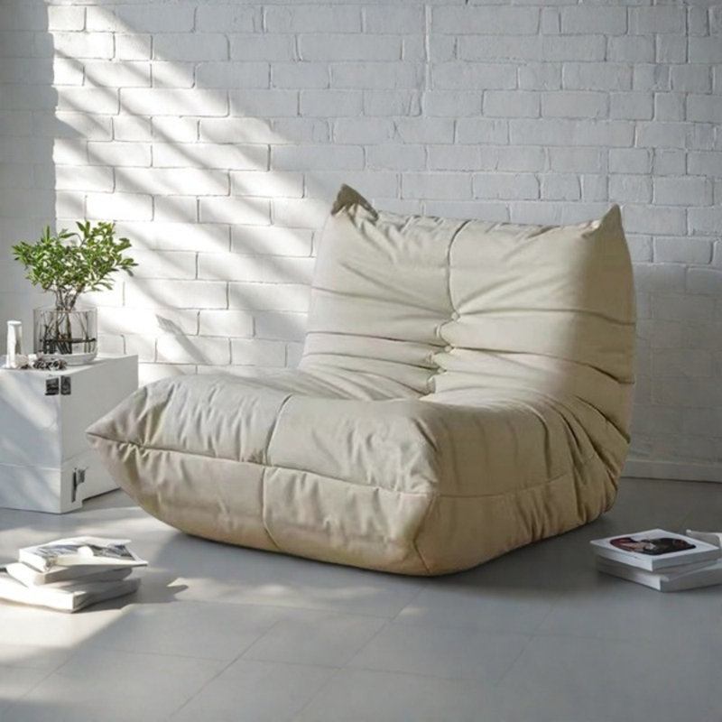 Canapé à billes rétro minimaliste, H 27,55 po x l 34,25 po x P 39,37 po, Simili cuir blanc
