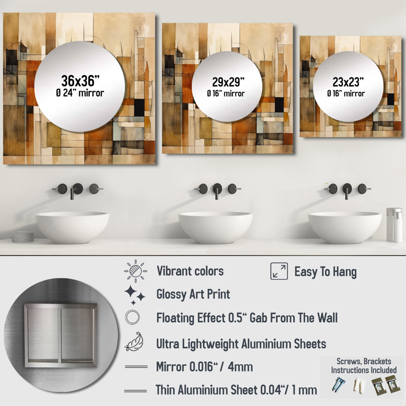 Meiquen - Modern Midcentury Large Square Mirror Wall Decor For Bedroom, 29" x 29"