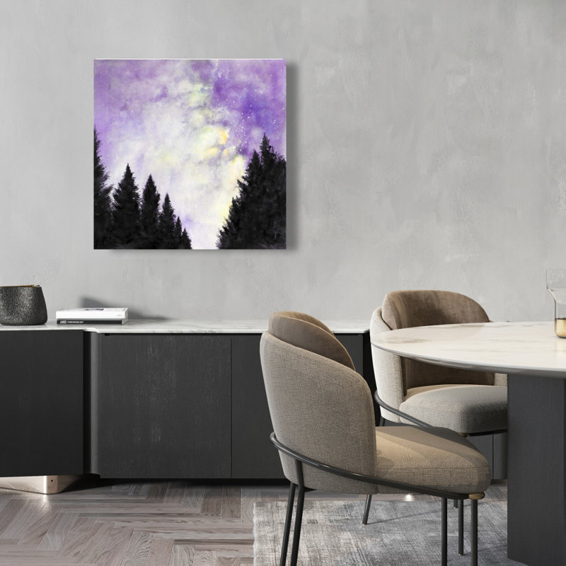 Toile mauve avec ciel étoilé | Décor de paysages d'arbres mauves