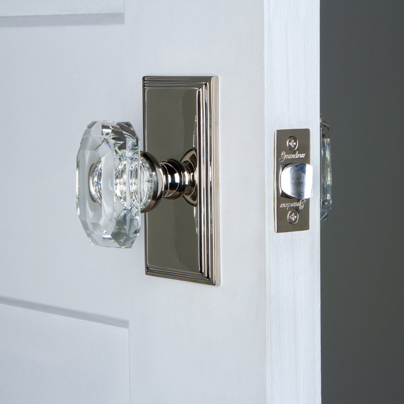 Poignée de porte en cristal Grandeur Carré, 2 3/4", Nickel poli