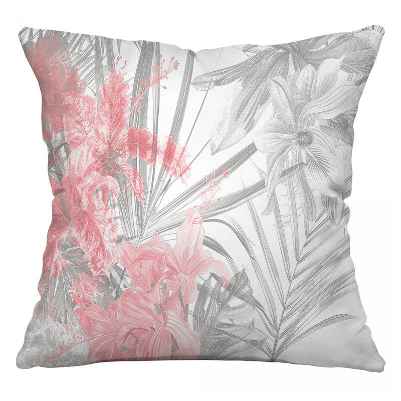 Coussin décoratif fleurs tropicales, sergé de coton floral, Carré 14 po