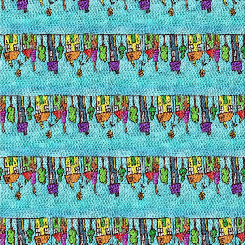 Tapis bleu/vert à motifs, Carré 8 pi