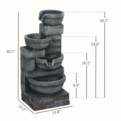 Grande fontaine de jardin cascade en résine à 4 niveaux avec lumières DEL et débit d'eau réglable pour la décoration extérieure