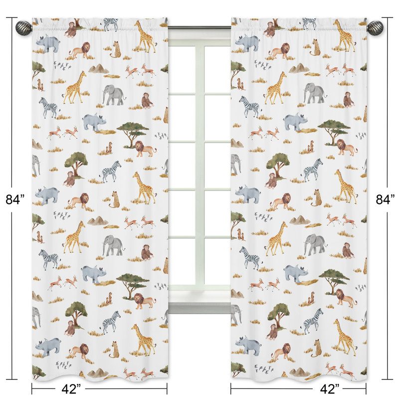 Jungle Safari Animals Sheer Black Rod Pocket Curtain Panels