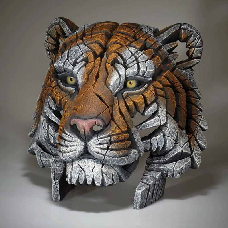 Vibrant Orange and White Resin Tiger Bust Sculpture