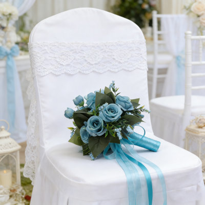 1 PCS Bouquet de mariage de roses artificielles fait à la main Bouquet de demoiselle d'honneur avec ruban de satin Bouquet de fleurs en soie romantique et élégant pour le mariage, l'église, le studio de photo, la décoration intérieure