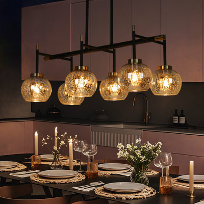 Cicel 6-Light Dimmable Kitchen Island Linear Pendant with Mercury Glass