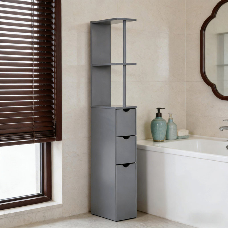 Storage Tower,Narrow Side Floor Organizer,Bathroom Storage Cabinet, Gray