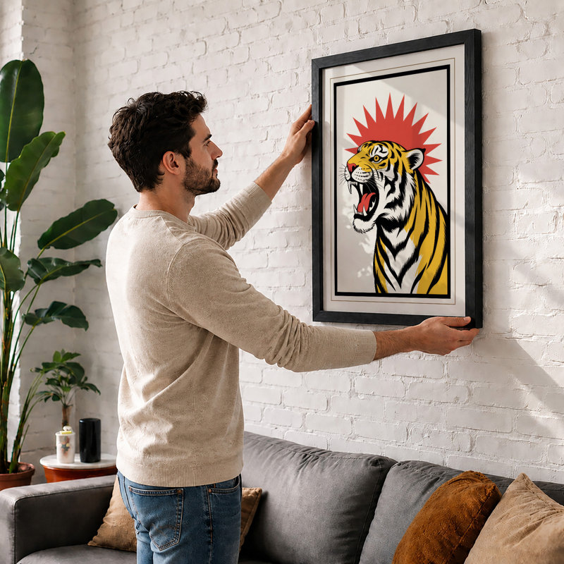 Tiger's Roar Graphic Art - Framed Print, A4 - 29.7 x 21.0 cm, White
