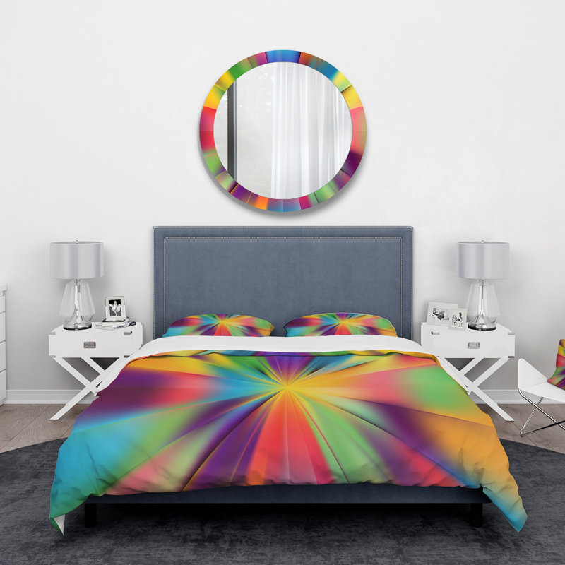 Rayons radiaux lumineux et colorés - Ensemble de housse de couette moderne - Polyester en microfibre