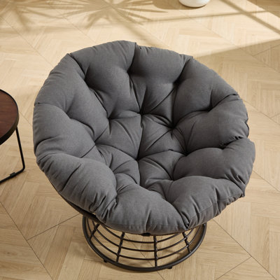 Comfortable Ergonomic Wicker Papasan Chair with 360° Swivel and Thick Cushion
