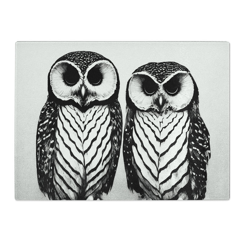 Monochrome Owls Vol.3  Glass Chopping Board