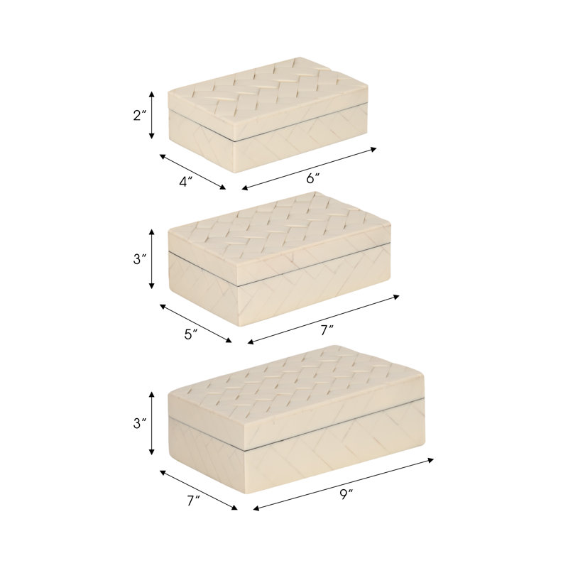 Set Of 3 6/7/9" Chain Boxes, Ivory