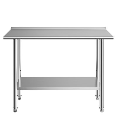Table de travail en acier inoxydable, table de préparation alimentaire 61 x 122 cm avec dosseret, poste de travail de cuisine professionnel avec tablette inférieure réglable, table de travail utilitaire robuste en métal