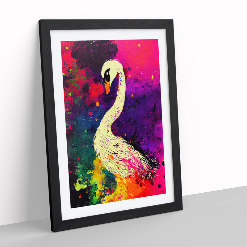 Swan Paint Splash - Framed Print, Black Framed, 46cm H x 34cm W x 2cm D