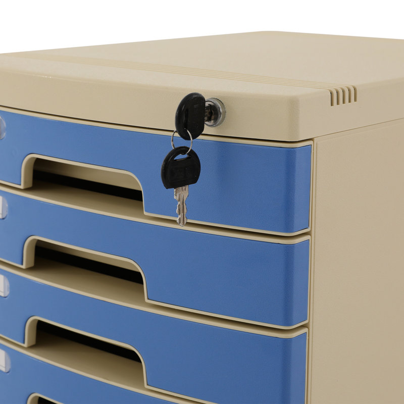 6-Drawer Desk Organizer with Lock File Storage Cabinet, Blue
