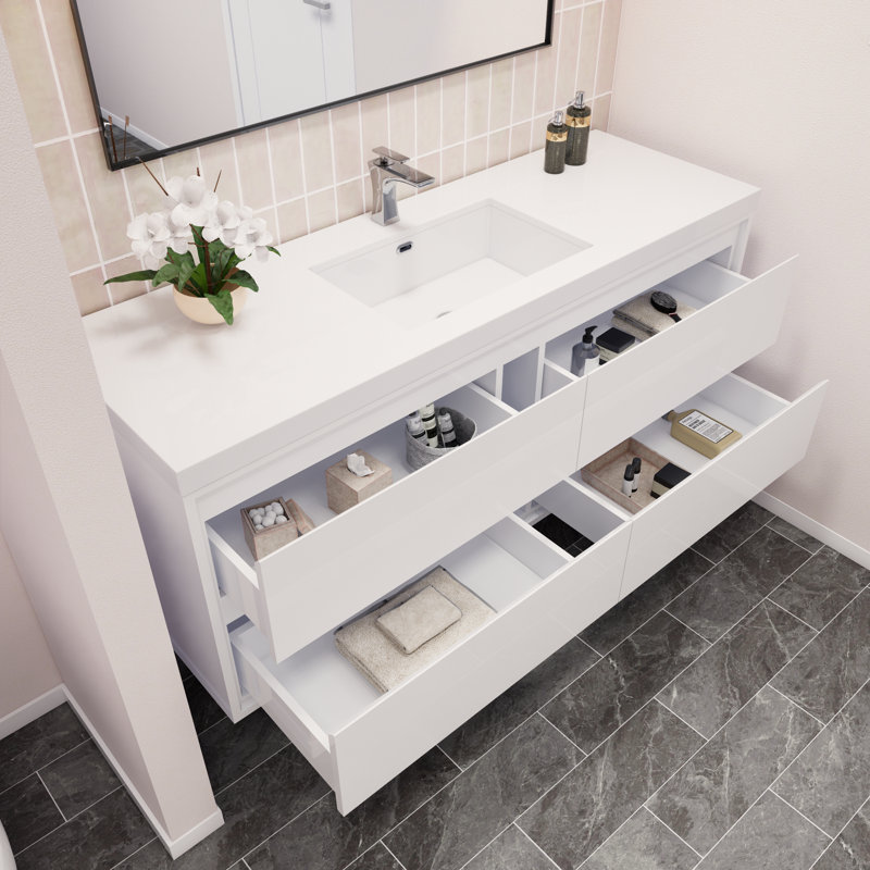 Azden 60" Wall-Mounted Single Bathroom Vanity Set, High Gloss White