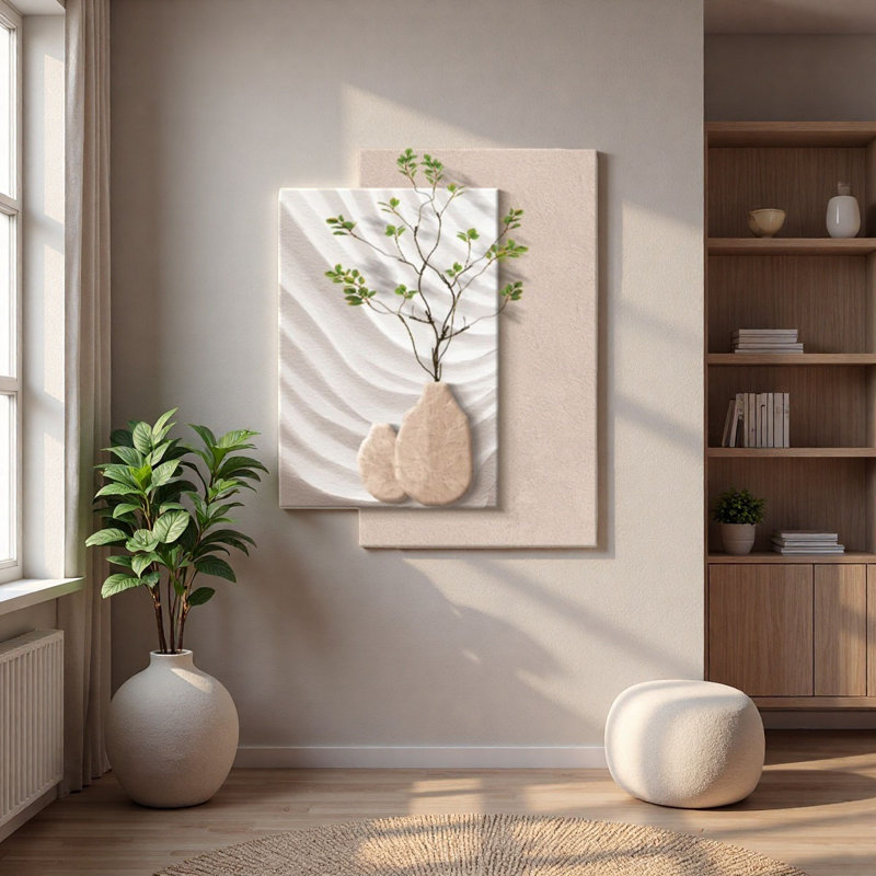 Three-Dimensional Sandstone Plant Wall With Illuminated Mural, 31.5" H x 23.62" W x 1.18" D