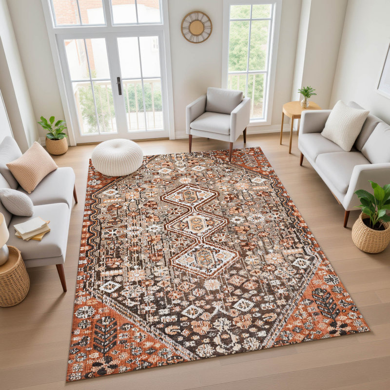 Tapis aztèque lavable à la machine de qualité supérieure AMF1834 Ashington, Rectangle 10 pi x 14 pi
