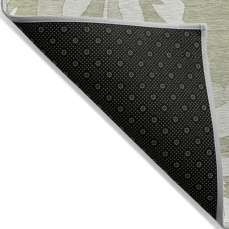 Tapis intérieur / extérieur lavable floral ivoire et taupe 8 pi x 10 pi vert artichaut