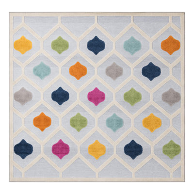Tapis d'intérieur / extérieur géométrique blanc / bleu / orange Ouimet