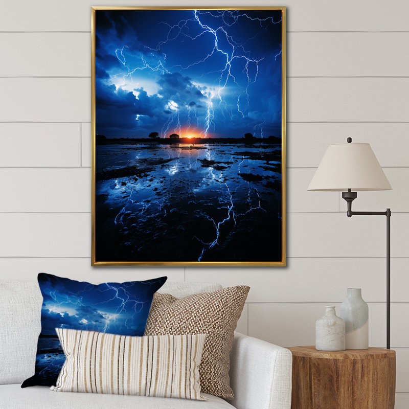 Bakersfield " Ethereal Lightning I ", 20" H x 12" W x 1" D, Gold Floater Framed