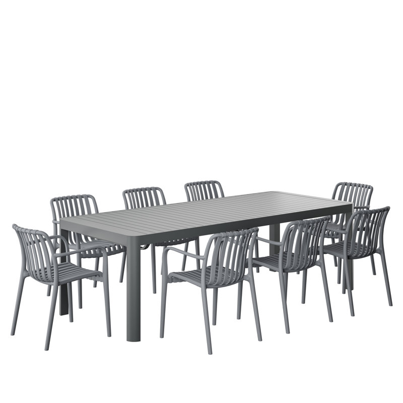 Amazonia Milky Extendable Outdoor Patio Aluminum And Resin Dining Set, 8