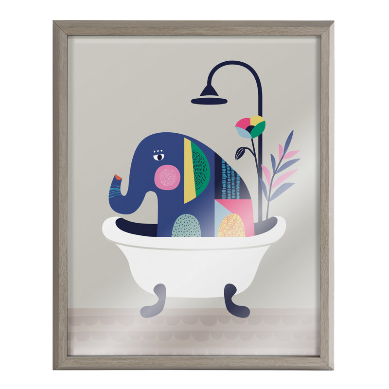 Art mural en verre Mid Mid Century Modern Elephant in the Tub par Rachel Lee