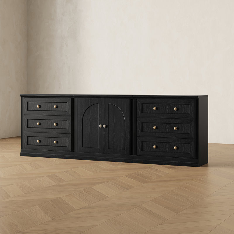 Buffet modulaire moderne Monos Eduarda avec deux tiroirs bas et un meuble de rangement à portes à charnières, noir, Black