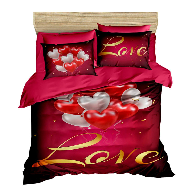 Ensemble de housse de couette très grand super, rouge, rose et or, 102,4 x 86,6 pouces | 100% polyester de polyester et 100% coton | Housse de couette et taie d'oreiller à fermeture à glissière (2 pièces) | Lavable à la machine, conception d'impression 3D luxueuse