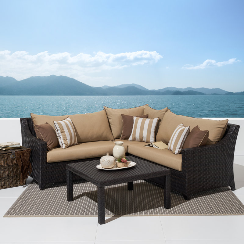 Fionnula 4 Piece Sectional Seating Group With Sunbrella Cushion Covers, Canvas Heather Beige Sunbrella® Canvas
