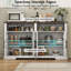 Buffet buffet avec rangement, grande armoire de rangement de cuisine de 55 po avec portes en verre, armoire-bar de style campagnard moderne avec casiers ouverts et plateau de bureau en noyer foncé