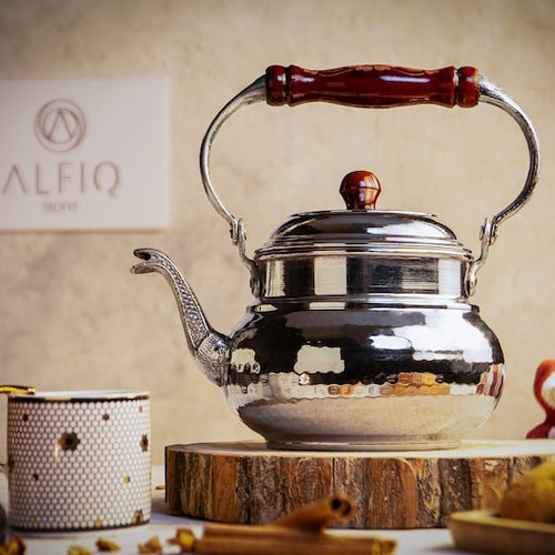 ALFIQ Handmade Hammered Copper Teapot, Artisan Kitchen Serveware, Nickel