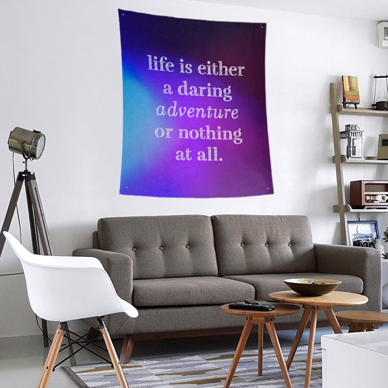 Tapisserie en polyester "life quote" adventure, H 80 po x l 68 po, Bleu / mauve