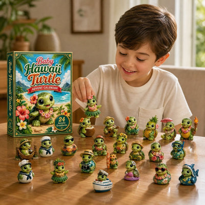 Dage Apparel Advent Calendar 24-Day Hawaiian Turtle Themed Figurine Collection Gift Box Containing 24 Figurines