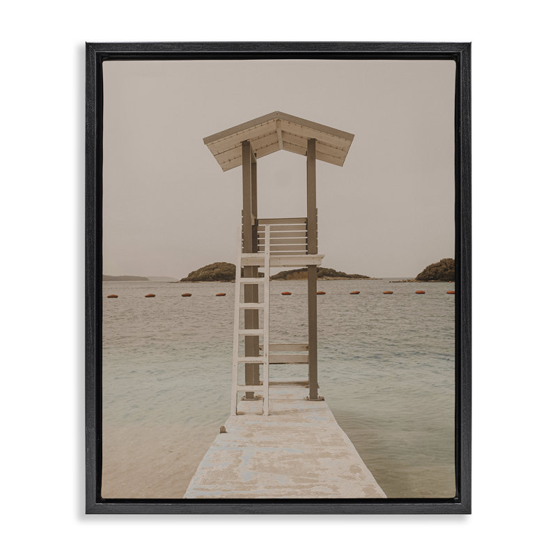  "Beach Lifeguard Lookout", art mural encadré flottant par LSR Design Studio, Cadre flottant noir de jais, H 21 po x l 17 po