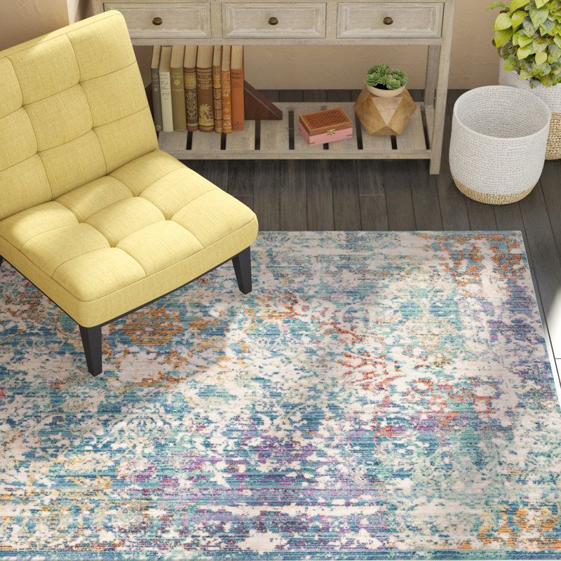 Mellie Green/Beige/Purple Area Rug, Rectangle 4' x 6'