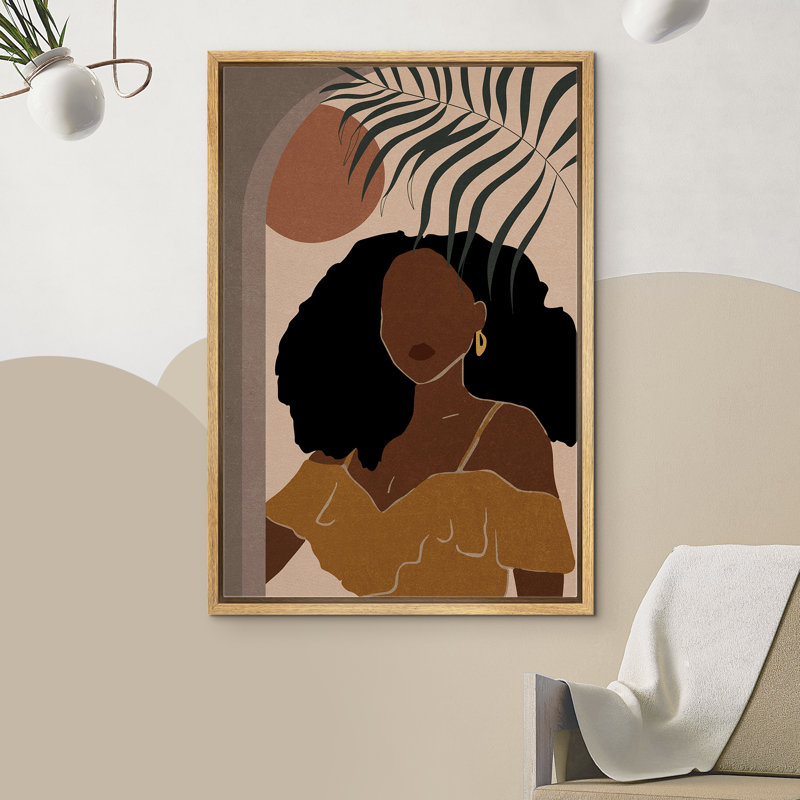 Portrait d'une femme noire afro-américaine élégante Mid-Century, Cadre flottant naturel, 36" H x 24" W x 1.5" D