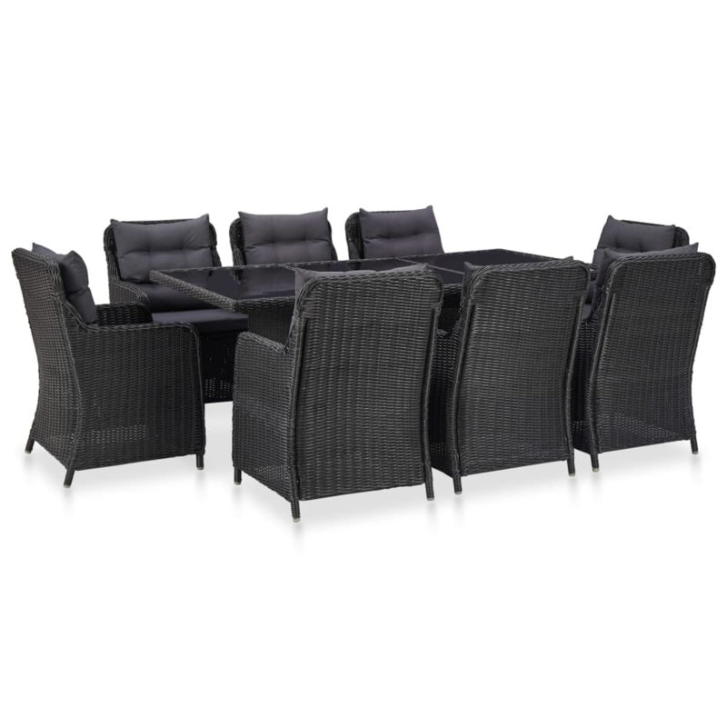 Roachdale Rectangular 8 - Person Dining Set with Cushions, Black, Black, Black