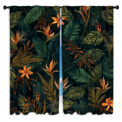 Rideaux de fenêtre à motif de feuillage tropical obscurcissant et obscurcissant - 2 panneaux