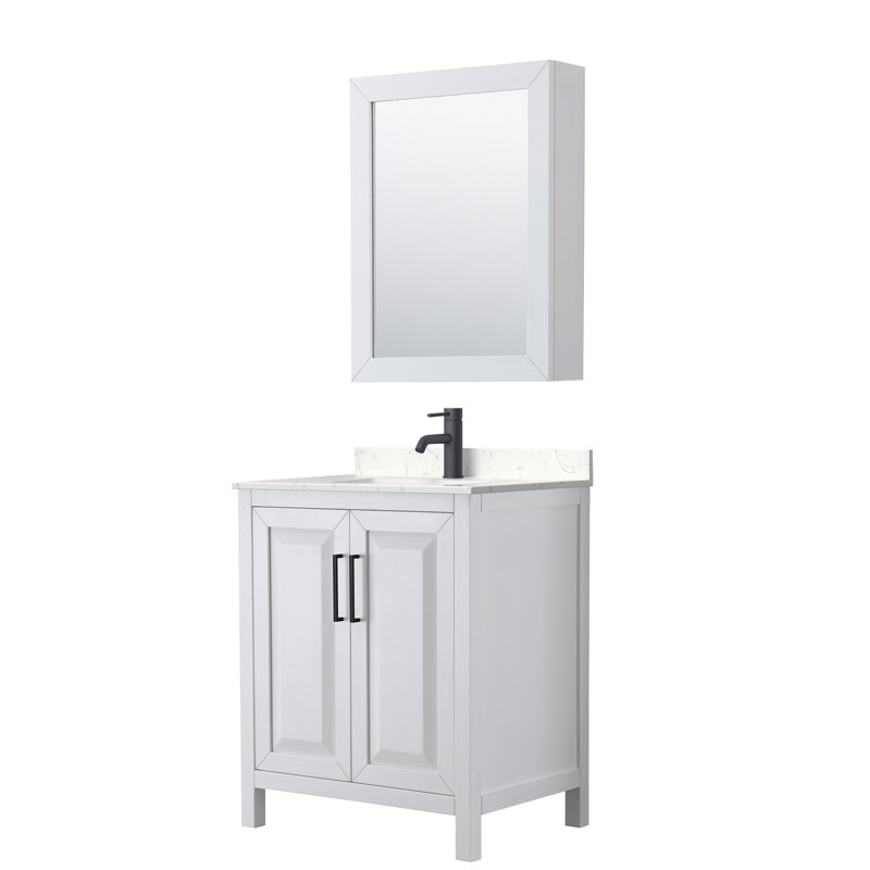 Daria 30'' W Single Vanity, White Cultured Marble, White, Matte Black