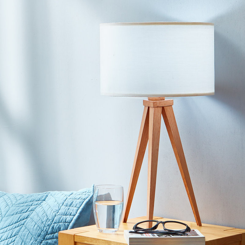 Perrie Metal Tripod Lamp, Wood, White