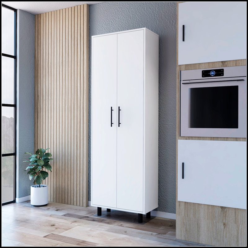 Fagan 2-Door 5-Shelf Kitchen Pantry With Adjustable Shelves For Organized Storage And Modern Aesthetic, White