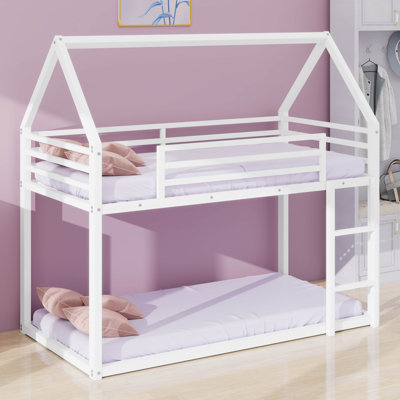 Twin Over Twin House Bunk Bed Frame With Ladder And Safety Guardrails by Harper Orchard