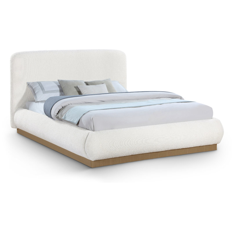 Rigby Upholstered Platform Bed, King, Cream Boucle Fabric