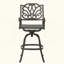 Tabouret de bar pivotant en fonte d'aluminium avec accoudoirs traditionnels à volutes et structure légère durable pour l'extérieur
