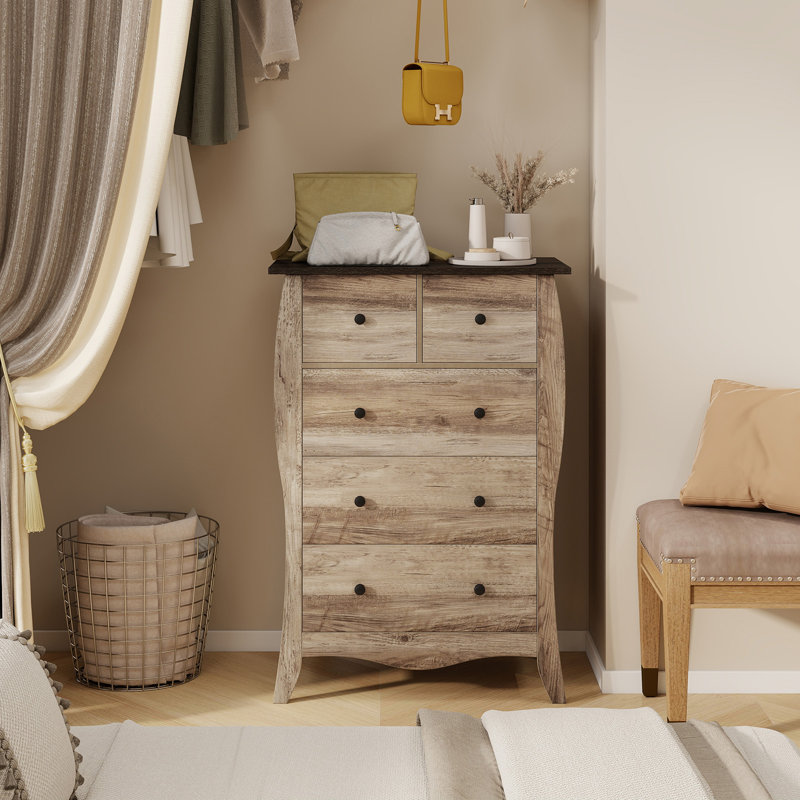 Commode 38 po avec 5 tiroirs pliants en tissu et ensemble anti-basculement, Brun