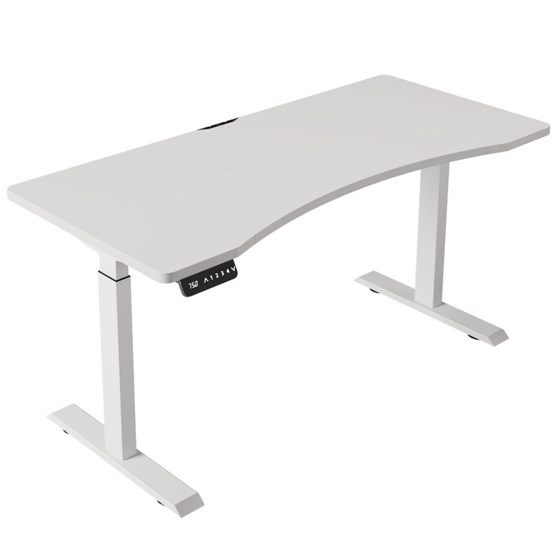 Bureau pour travailler debout courbé à hauteur réglable à deux moteurs Latysha, Blanc, H 45 po x l 63 po x P 30 po