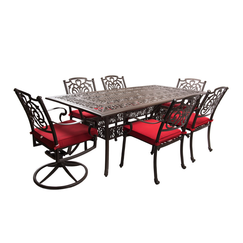 Ensemble repas 7 pièces avec coussins en fonte d’aluminium sunbrella Clarksville, Rouge