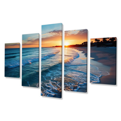  «Tranquil Shores Sunset Beach Horizon III - Coastal Beach, décoration murale multi-panneaux